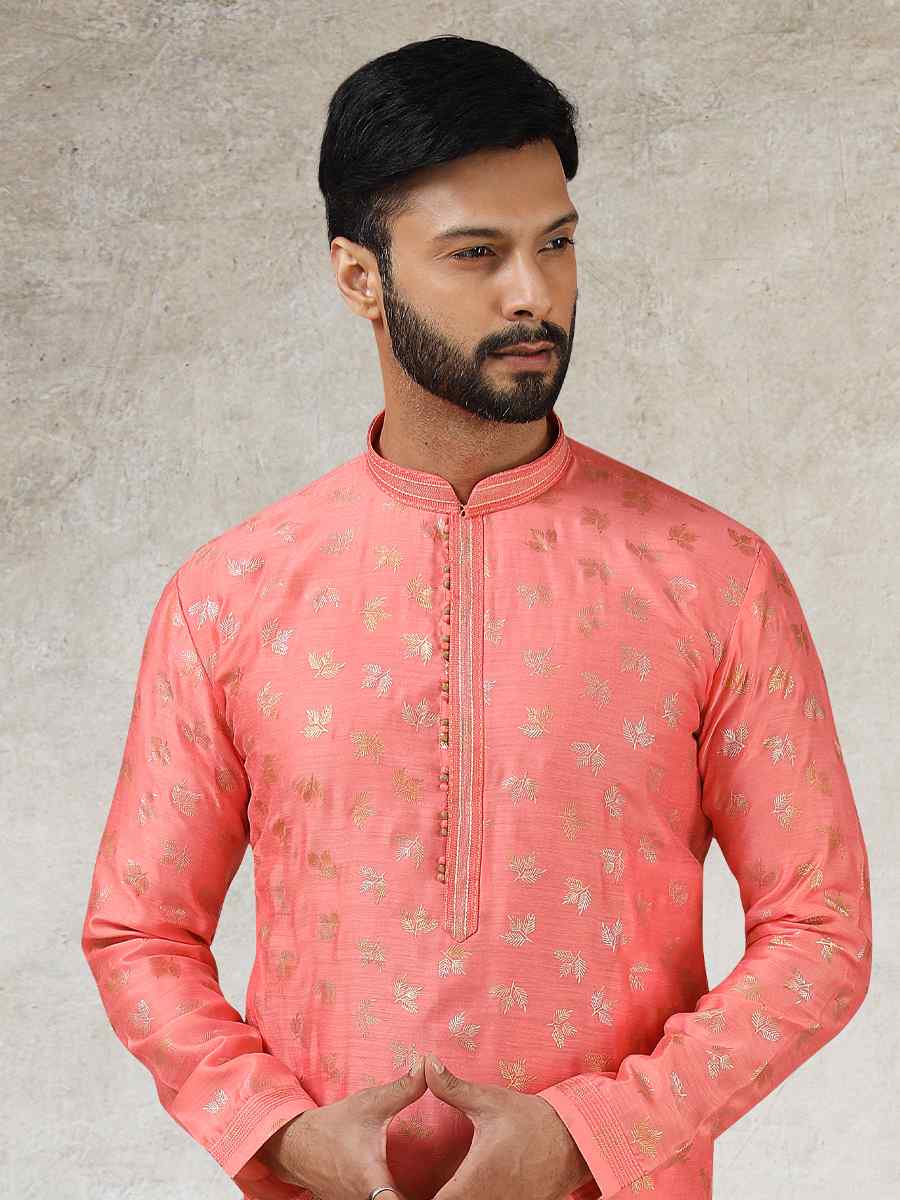 Pink Art Silk Printed Festival Kurta