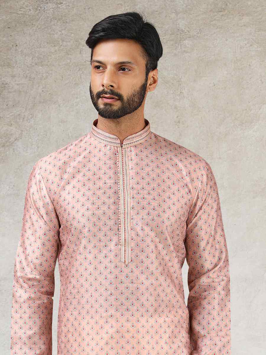 Pink Art Silk Printed Festival Kurta
