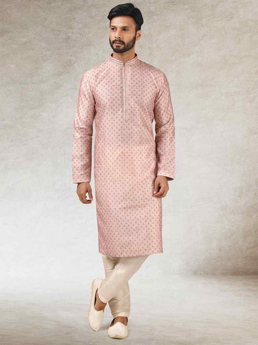 Pink Art Silk Printed Festival Kurta