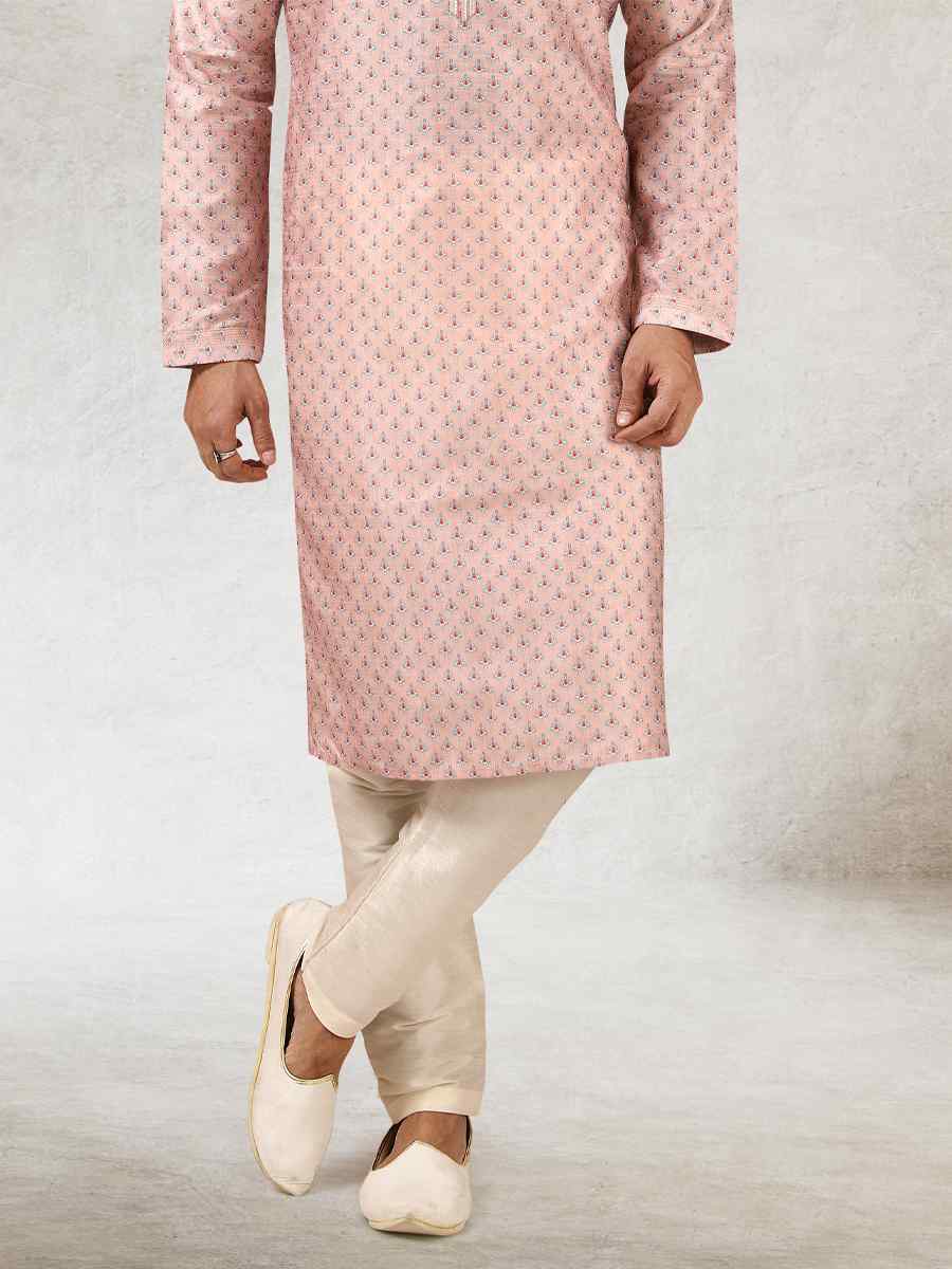 Pink Art Silk Printed Festival Kurta