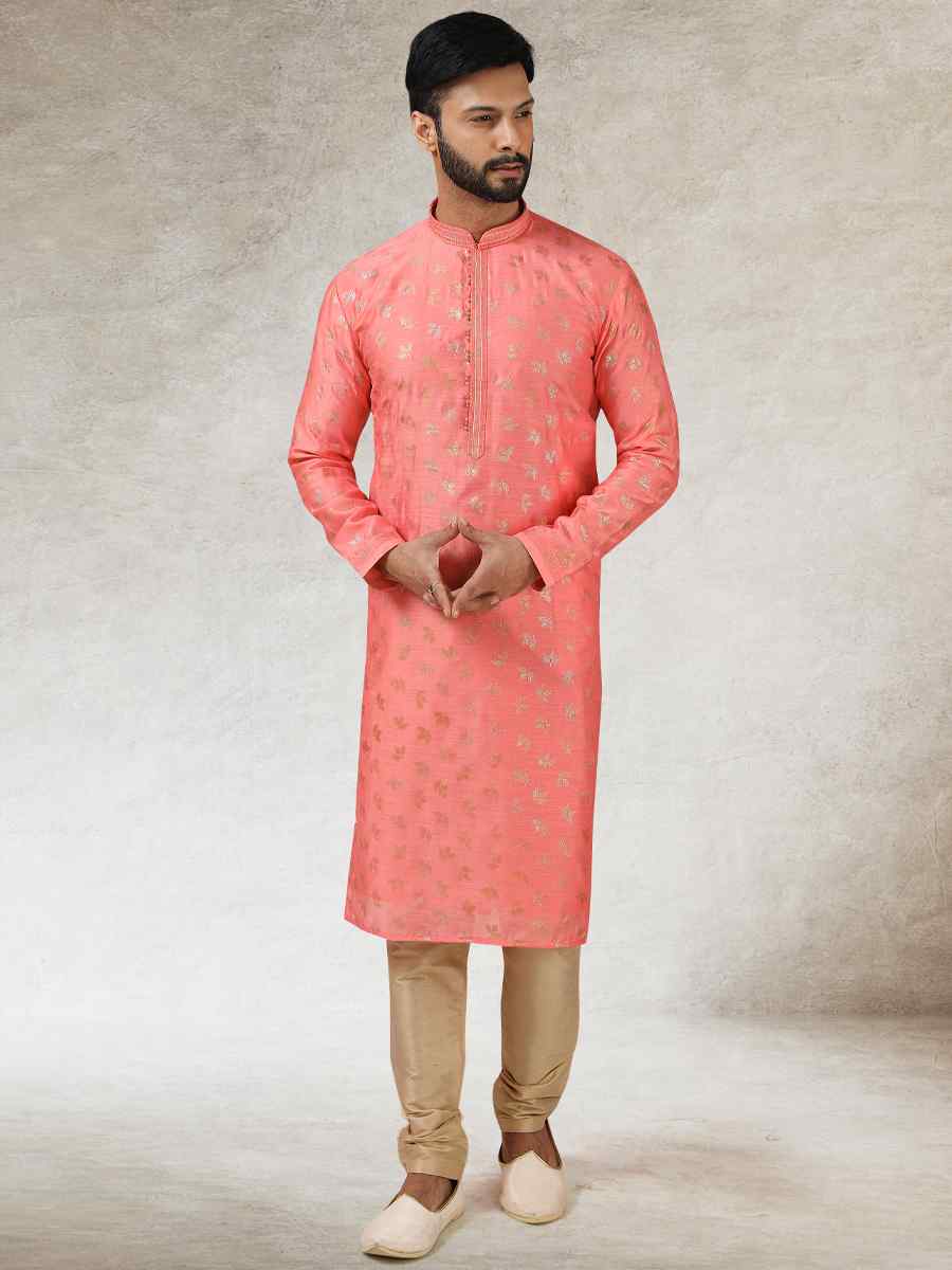 Pink Art Silk Printed Festival Kurta