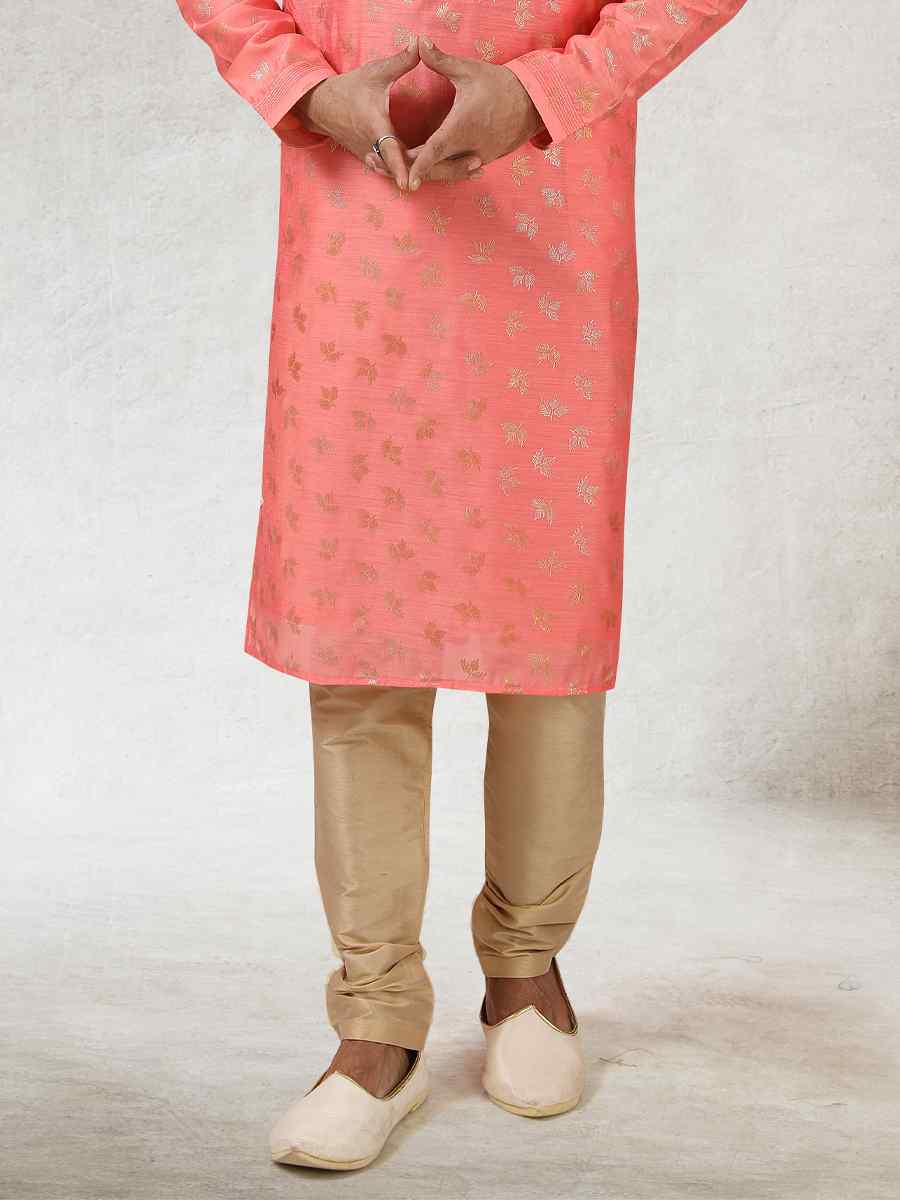 Pink Art Silk Printed Festival Kurta