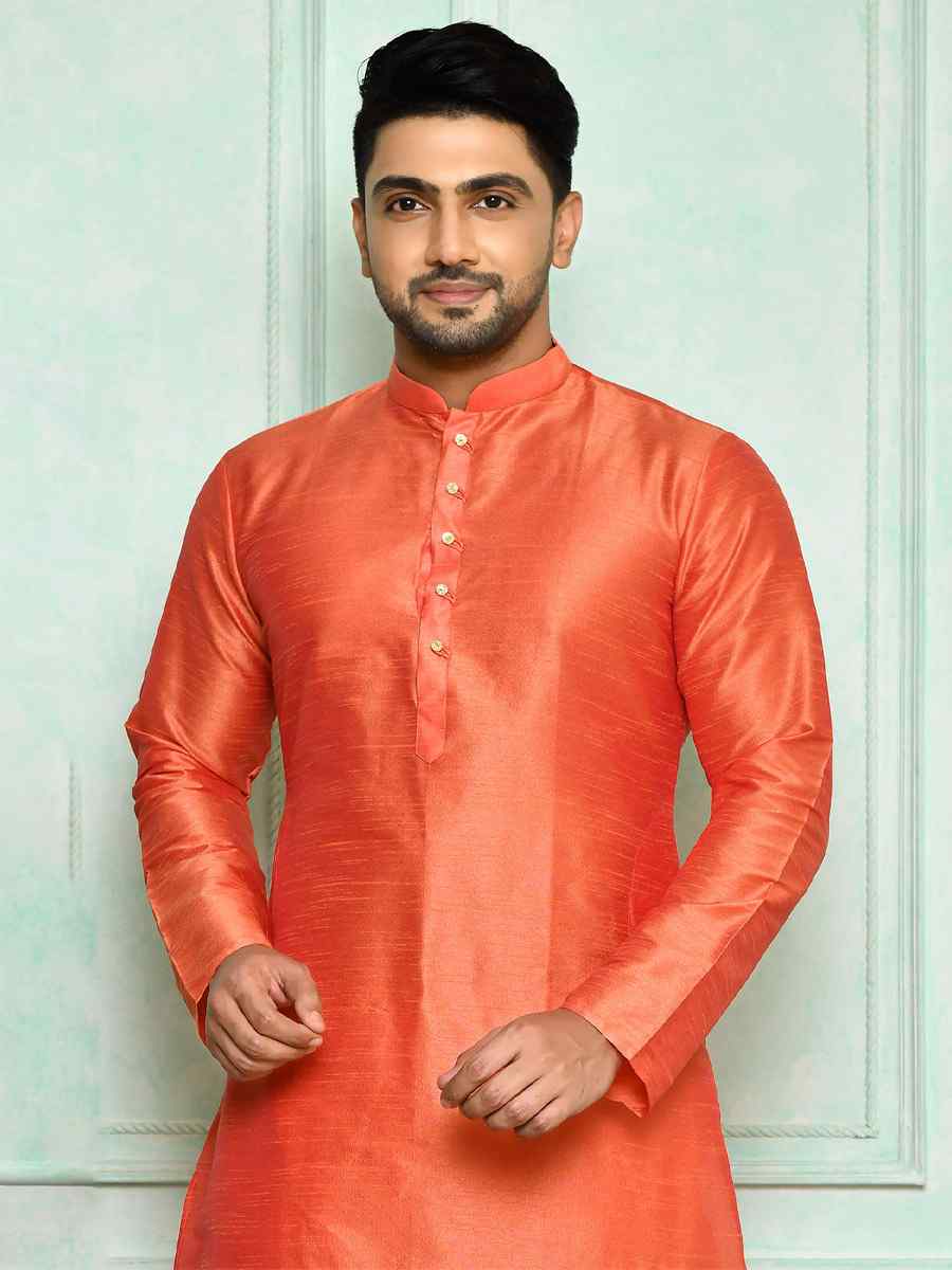 Pink Art Silk Woven Festival Kurta