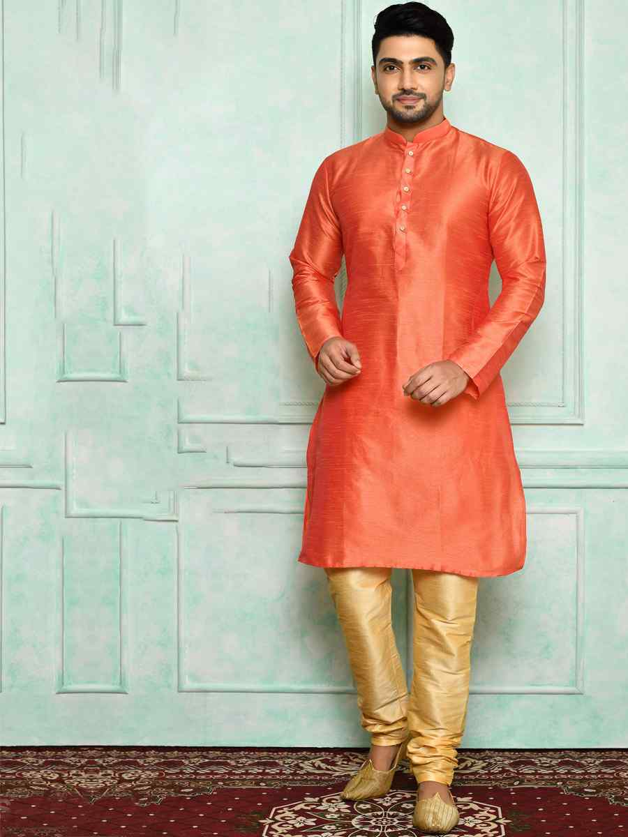 Pink Art Silk Woven Festival Kurta