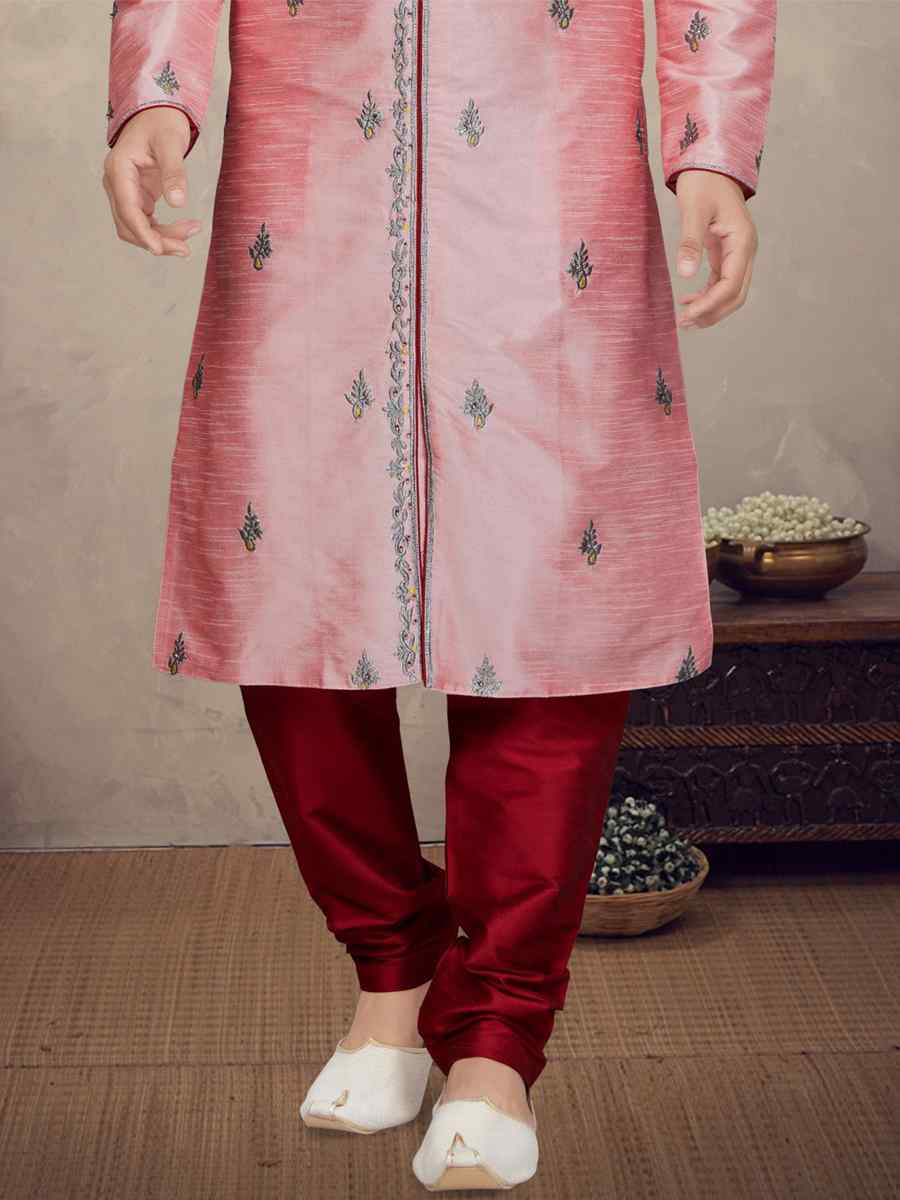 Pink Art Silk Woven Festival Mehendi Kurta