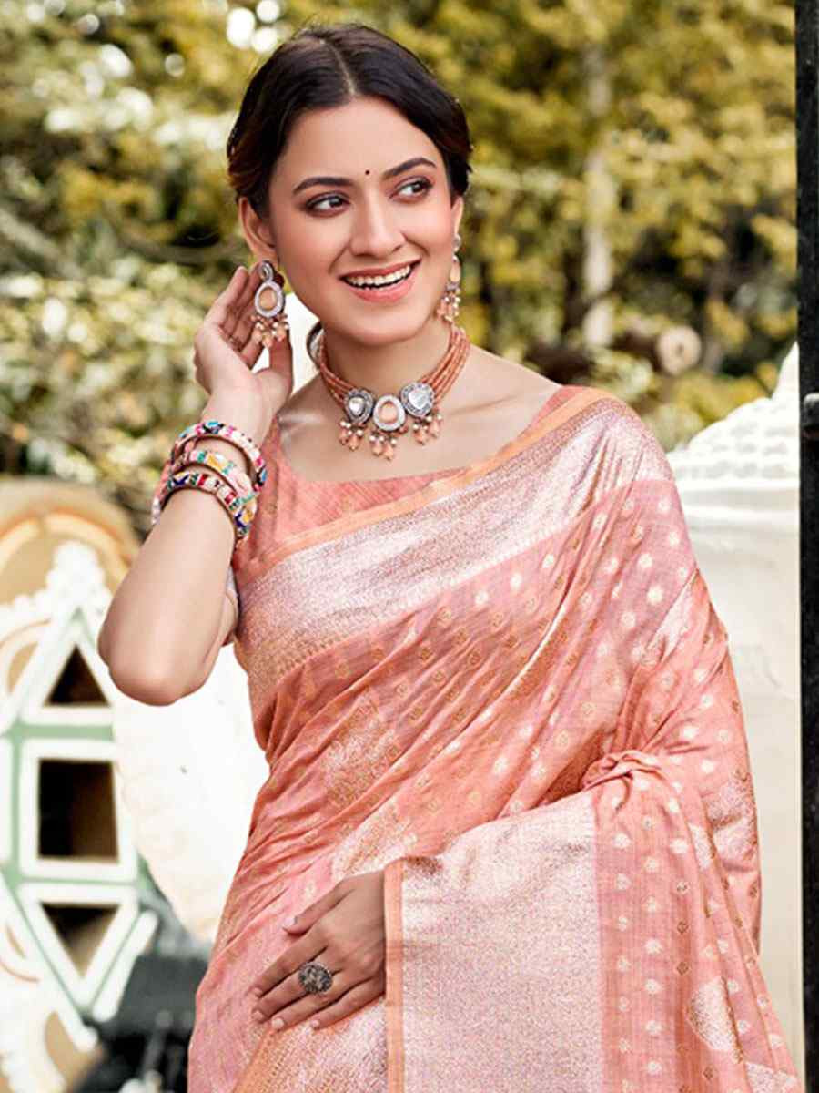 Pink Assam Silk Handwoven Festival Wedding Fancy Heavy Border Saree