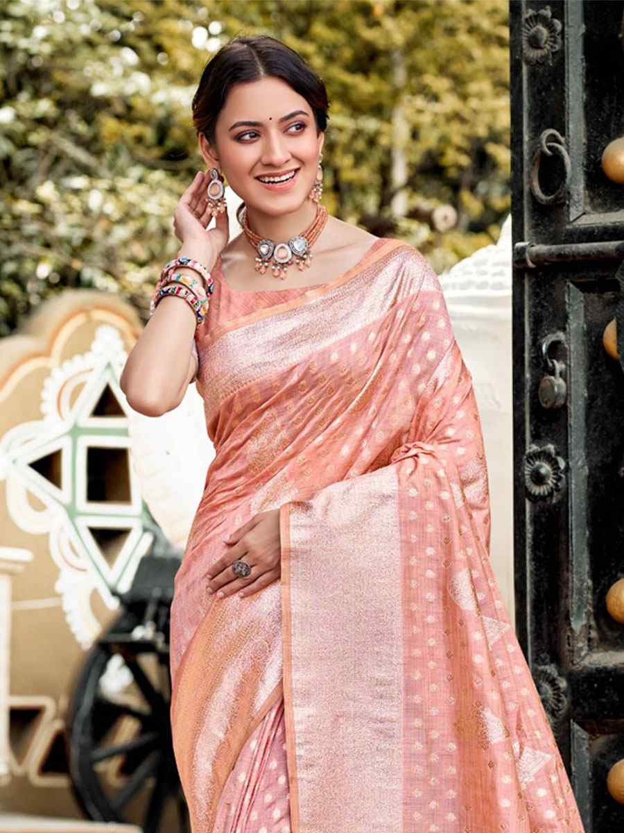 Pink Assam Silk Handwoven Festival Wedding Fancy Heavy Border Saree