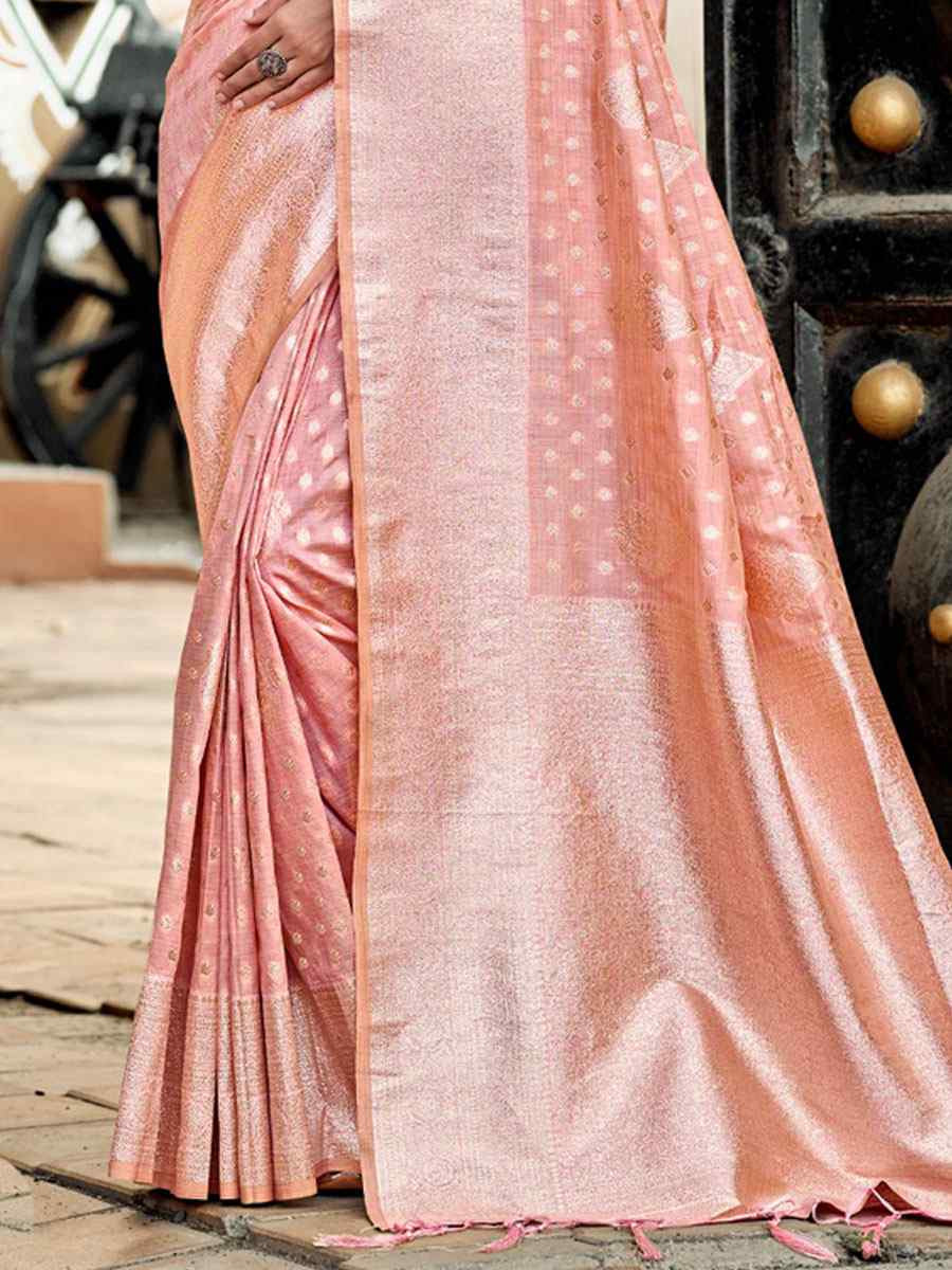 Pink Assam Silk Handwoven Festival Wedding Fancy Heavy Border Saree