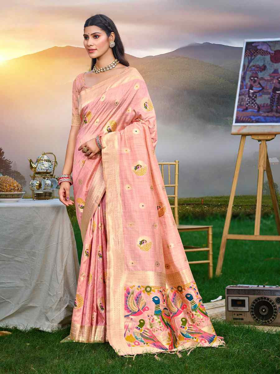 Pink Assam Silk Handwoven Traditional Bridal Reception Festival Wedding Fancy Classic Style Sarees