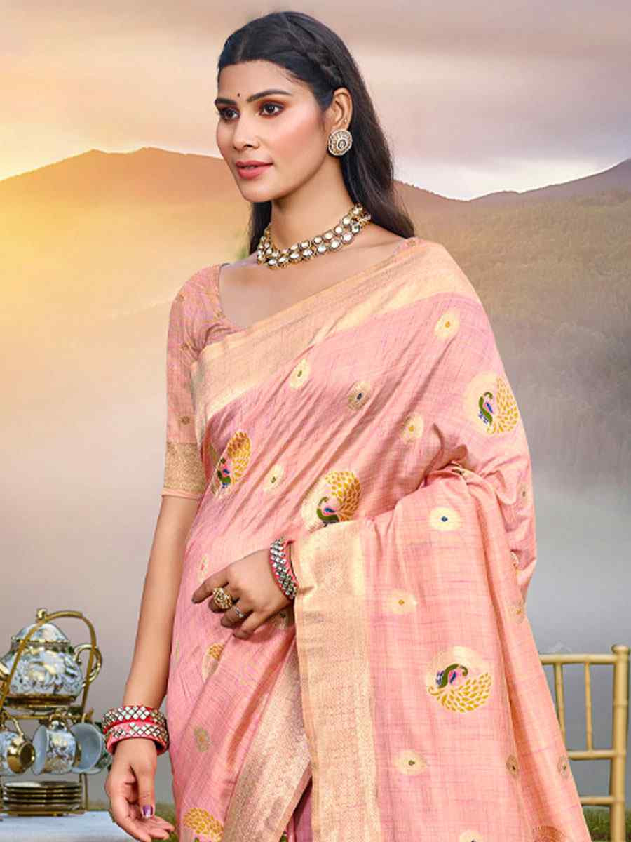 Pink Assam Silk Handwoven Traditional Bridal Reception Festival Wedding Fancy Classic Style Sarees
