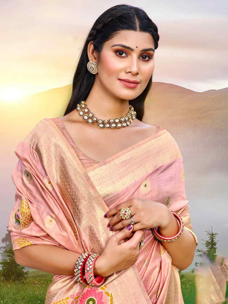 Pink Assam Silk Handwoven Traditional Bridal Reception Festival Wedding Fancy Classic Style Sarees