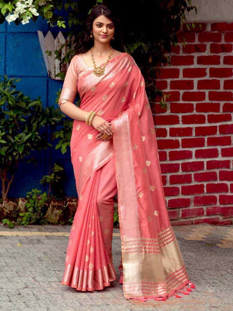 Pink Assam Silk Handwoven Wedding Festival Heavy Border Saree