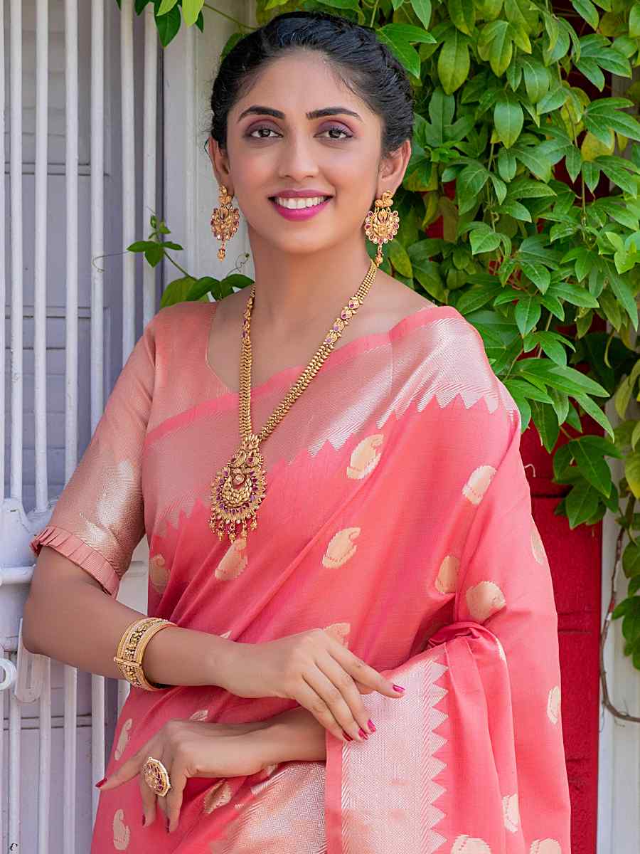 Pink Assam Silk Handwoven Wedding Festival Heavy Border Saree