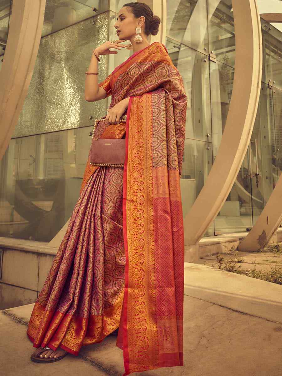 Pink Banarasi Handloom Weaving Silk Handwoven Wedding Festival Heavy Border Saree