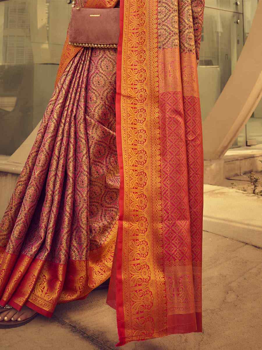 Pink Banarasi Handloom Weaving Silk Handwoven Wedding Festival Heavy Border Saree