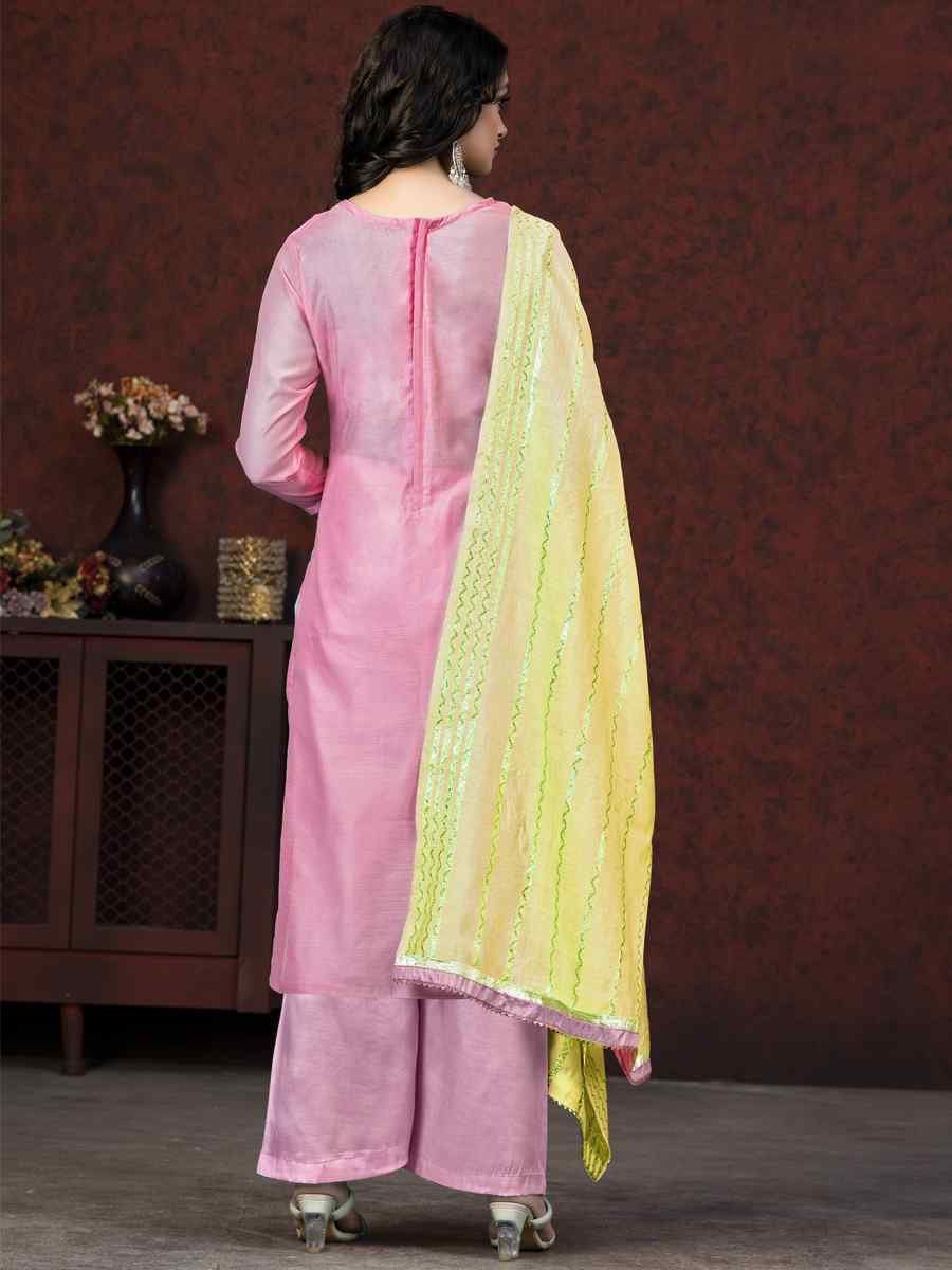 Pink Banarasi Jacquard Embroidered Casual Festival Pant Salwar Kameez