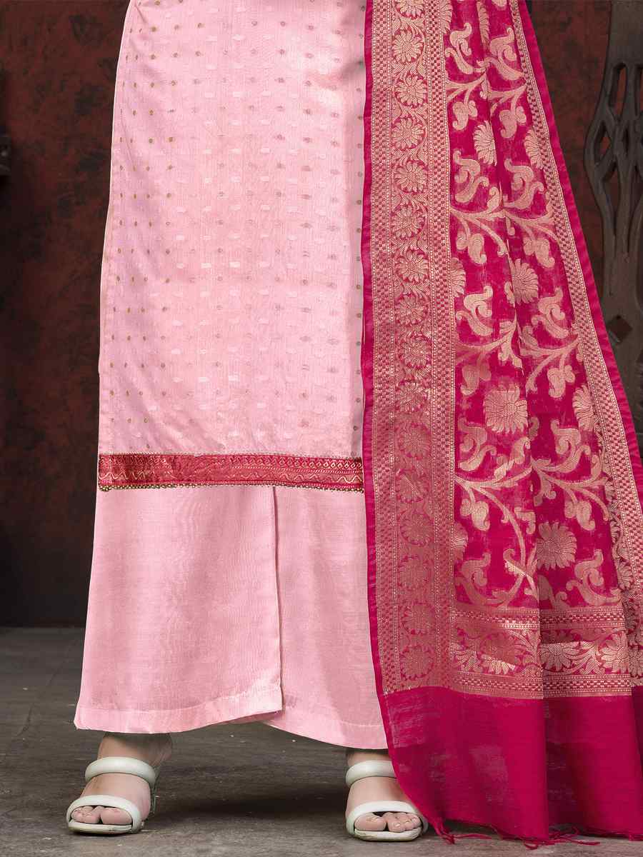 Pink Banarasi Jacquard Embroidered Casual Festival Pant Salwar Kameez