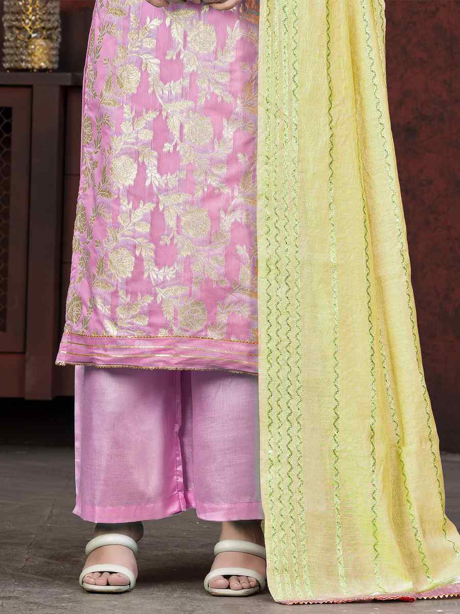 Pink Banarasi Jacquard Embroidered Casual Festival Pant Salwar Kameez