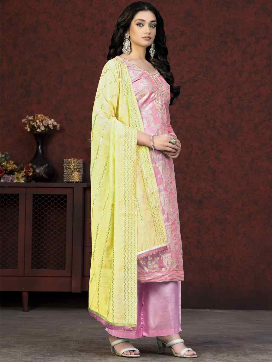 Pink Banarasi Jacquard Embroidered Casual Festival Pant Salwar Kameez