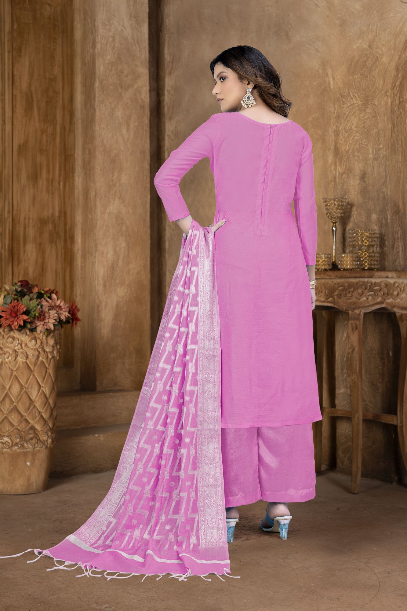 Pink Banarasi Jacquard Embroidered Festival Party Pant Salwar Kameez