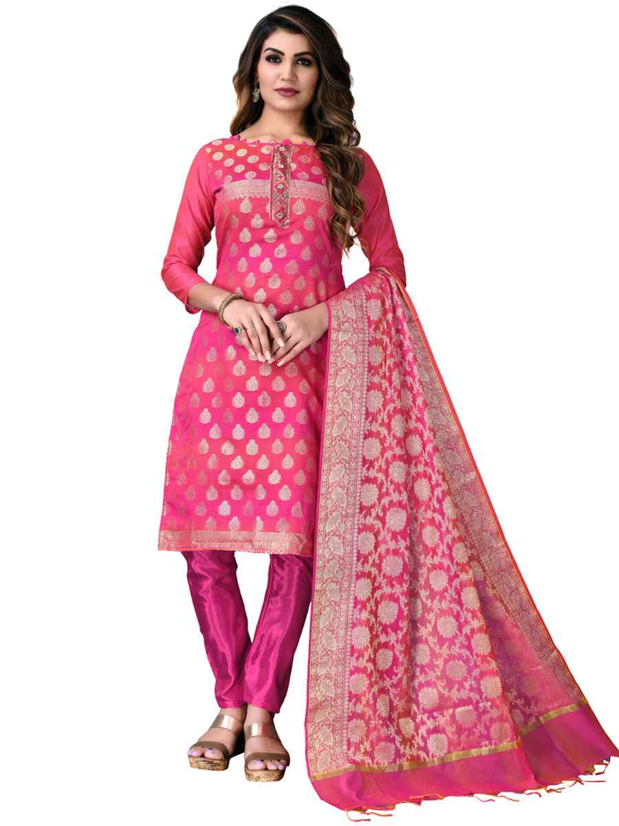 Pink Banarasi Jacquard Embroidered Festival Wedding Pant Salwar Kameez