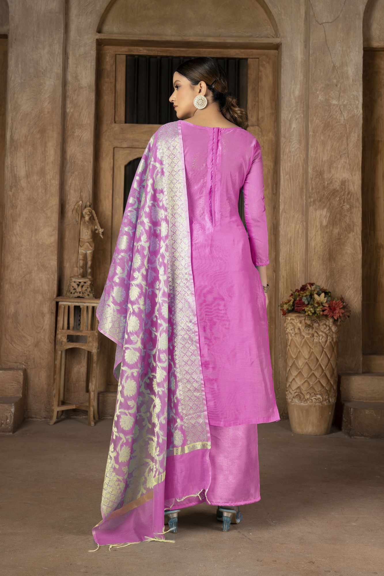 Pink Banarasi Jacquard Embroidery Pant Salwar Kameez