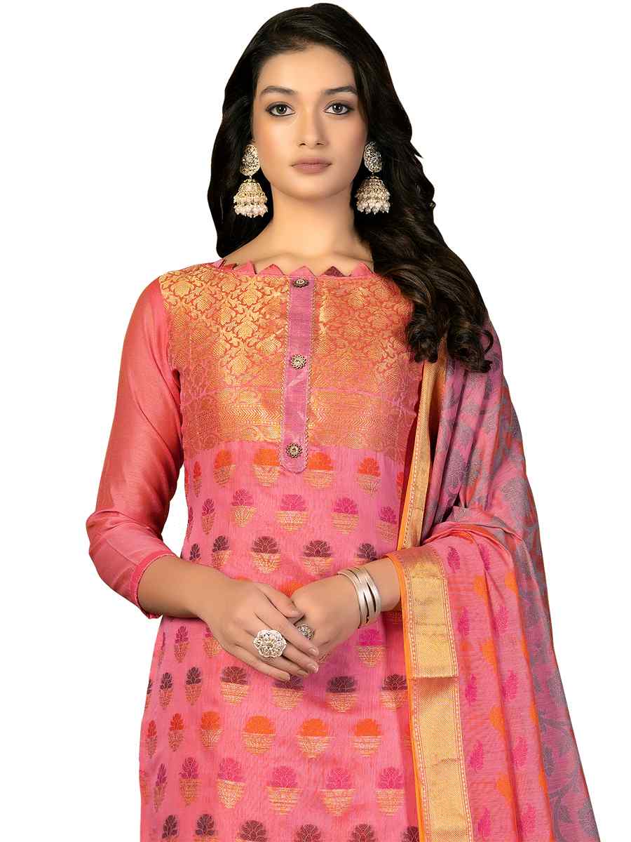 Pink Banarasi Jacquard Handwoven Casual Festival Pant Salwar Kameez