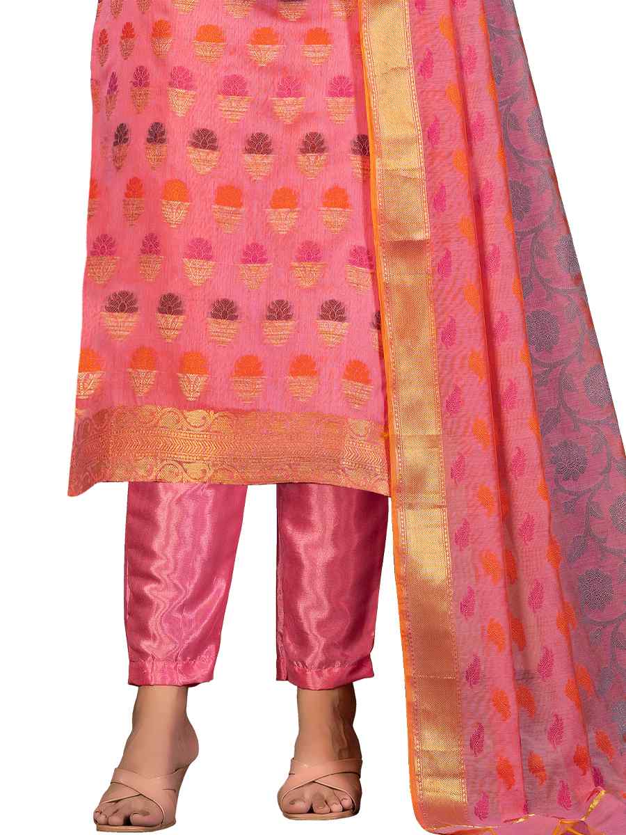 Pink Banarasi Jacquard Handwoven Casual Festival Pant Salwar Kameez
