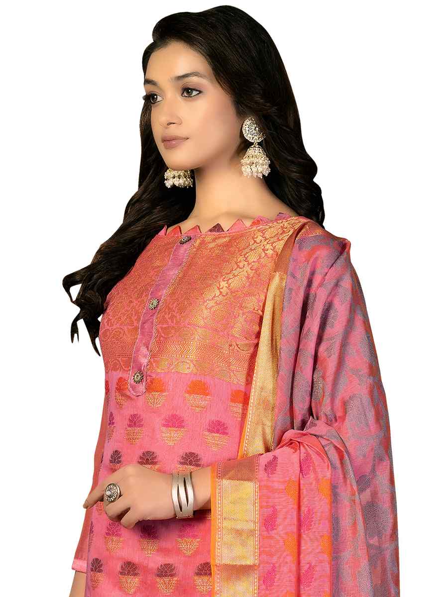 Pink Banarasi Jacquard Handwoven Casual Festival Pant Salwar Kameez
