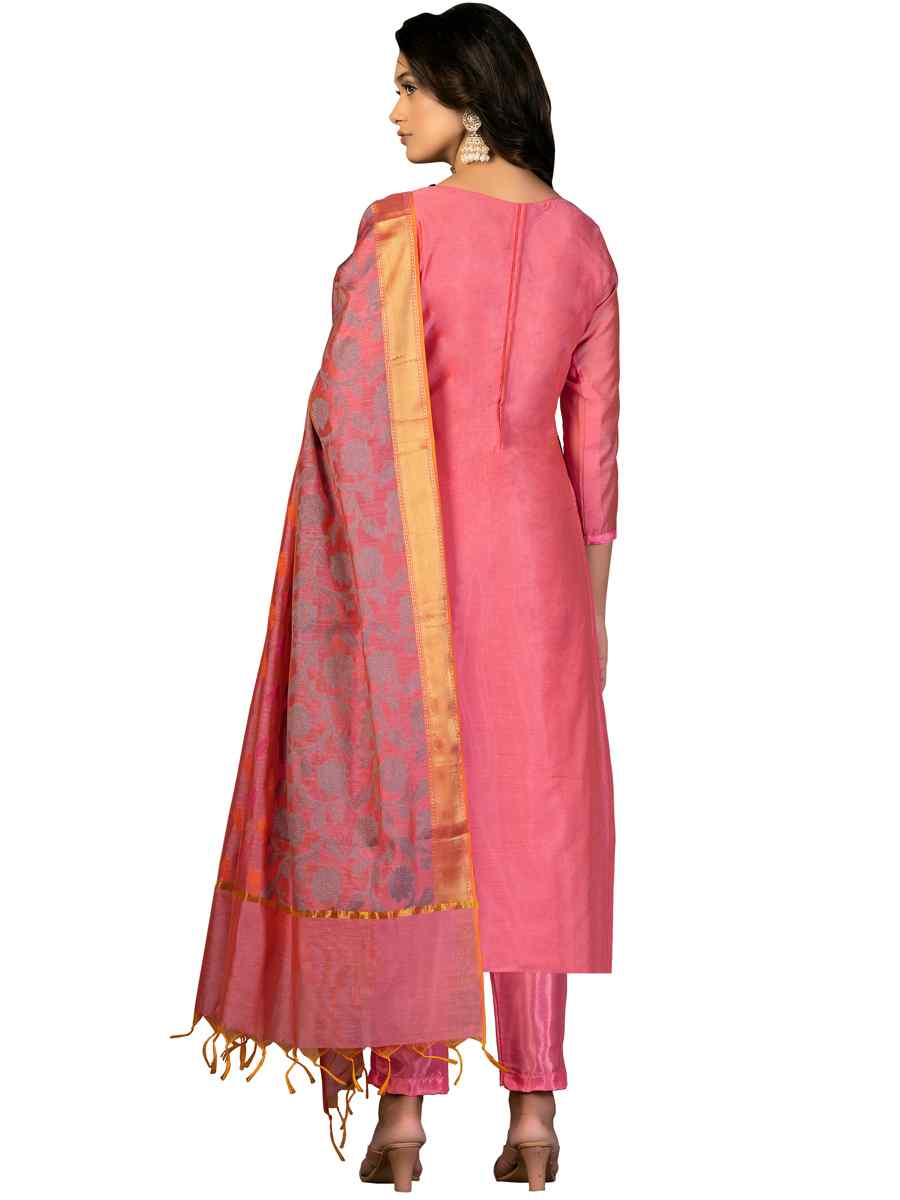 Pink Banarasi Jacquard Handwoven Casual Festival Pant Salwar Kameez