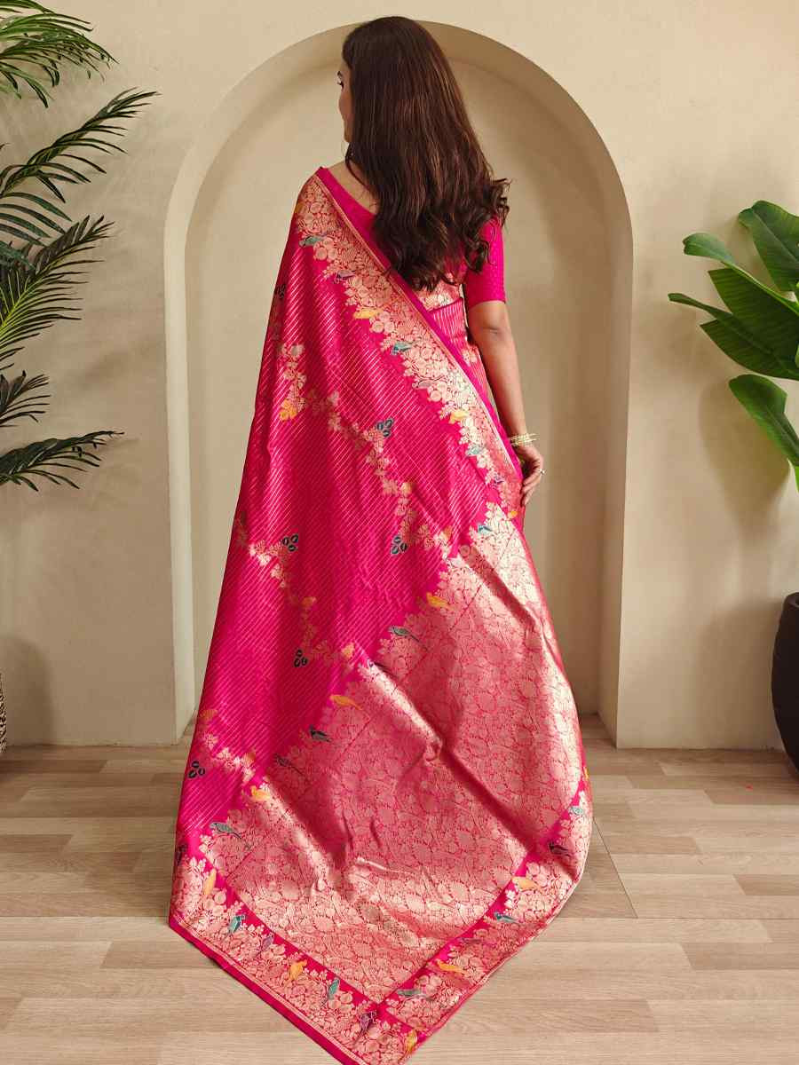 Pink Banarasi Mushro Satin Silk Handwoven Festival Wedding Fancy Heavy Border Saree
