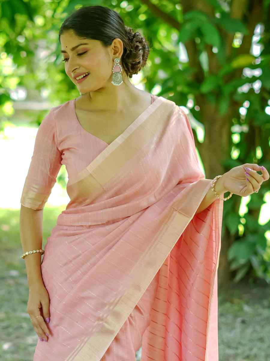 Pink Banarasi Raw Silk Handwoven Festival Wedding Heavy Border Saree