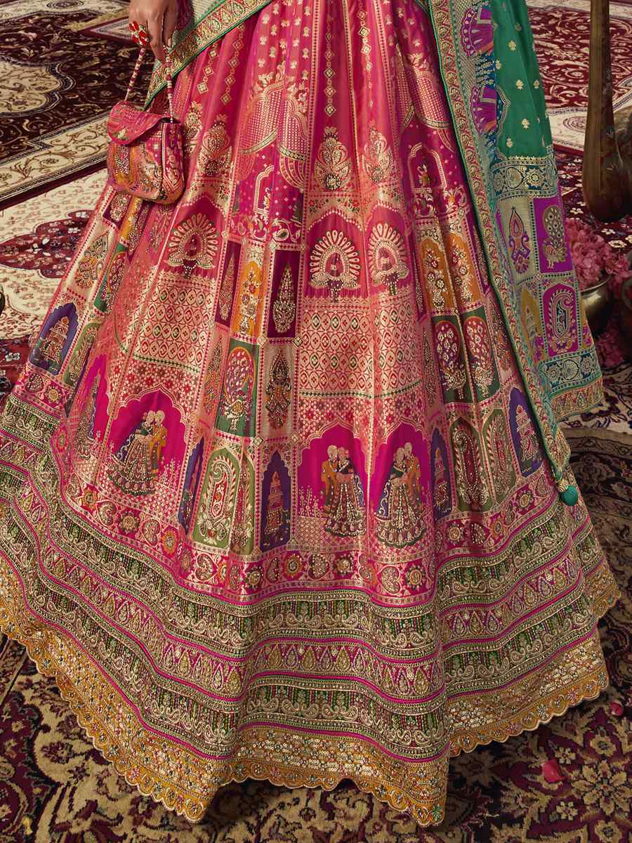 Pink Banarasi Silk Embroidered Bridal Wedding Heavy Border Lehenga Choli