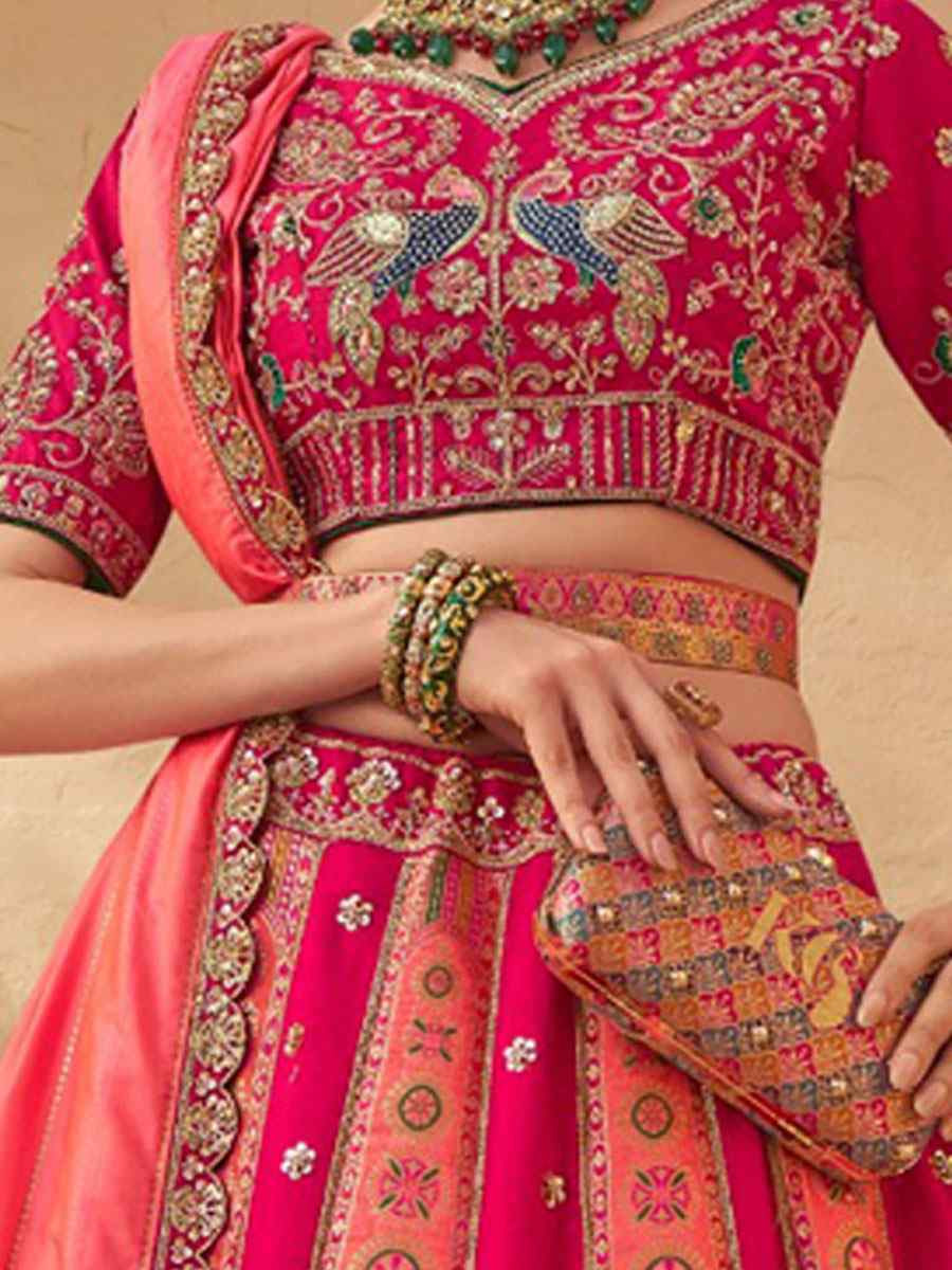 Pink Banarasi Silk Embroidered Bridal Wedding Reception Festival Heavy Border Lehenga Choli