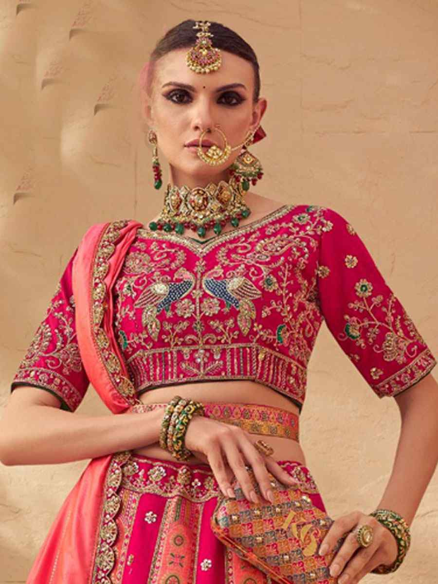 Pink Banarasi Silk Embroidered Bridal Wedding Reception Festival Heavy Border Lehenga Choli
