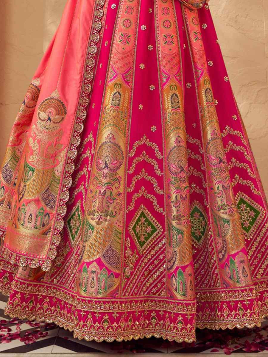 Pink Banarasi Silk Embroidered Bridal Wedding Reception Festival Heavy Border Lehenga Choli