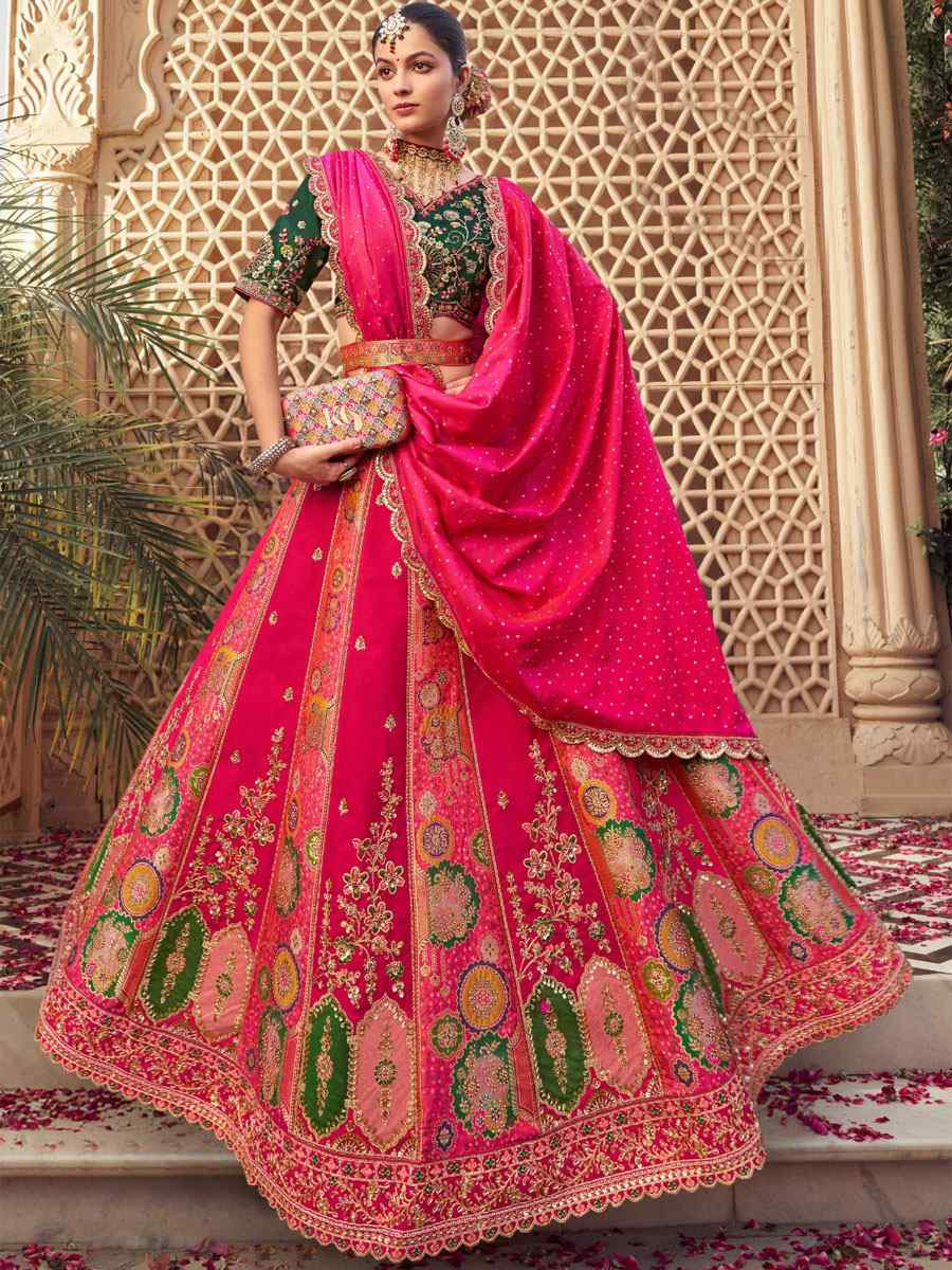Pink Banarasi Silk Embroidered Bridal Wedding Reception Festival Heavy Border Lehenga Choli