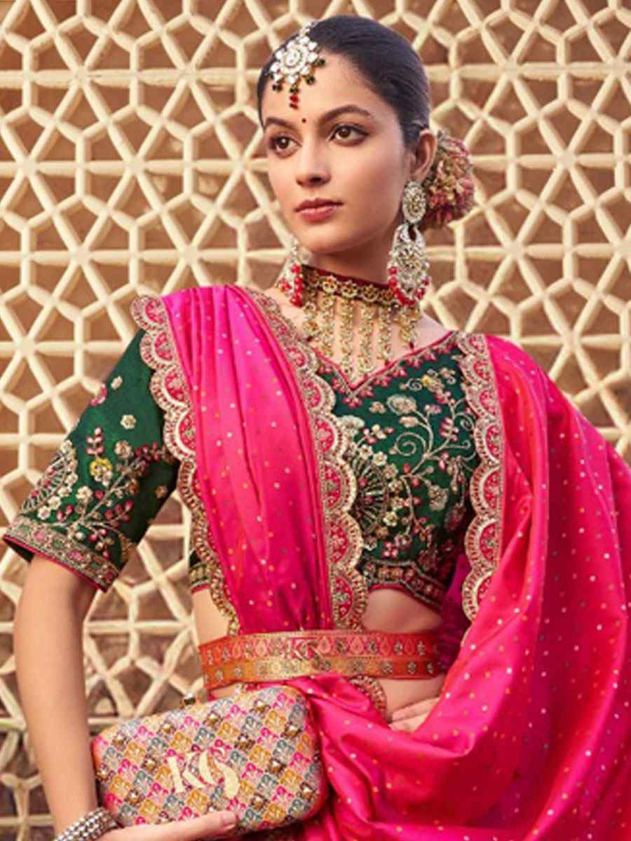 Pink Banarasi Silk Embroidered Bridal Wedding Reception Festival Heavy Border Lehenga Choli