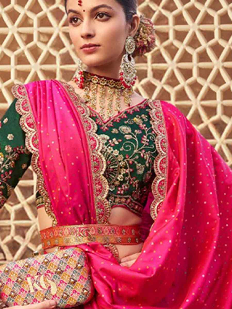 Pink Banarasi Silk Embroidered Bridal Wedding Reception Festival Heavy Border Lehenga Choli