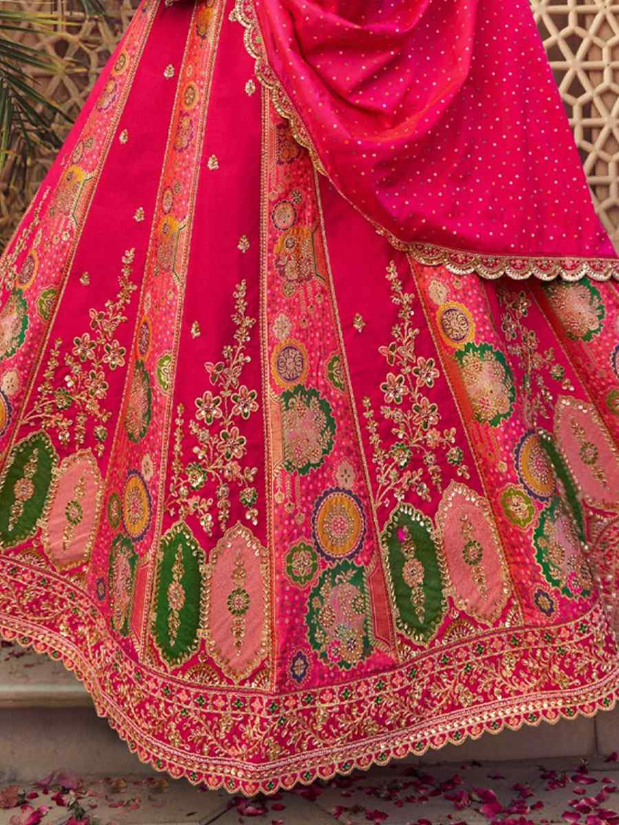 Pink Banarasi Silk Embroidered Bridal Wedding Reception Festival Heavy Border Lehenga Choli