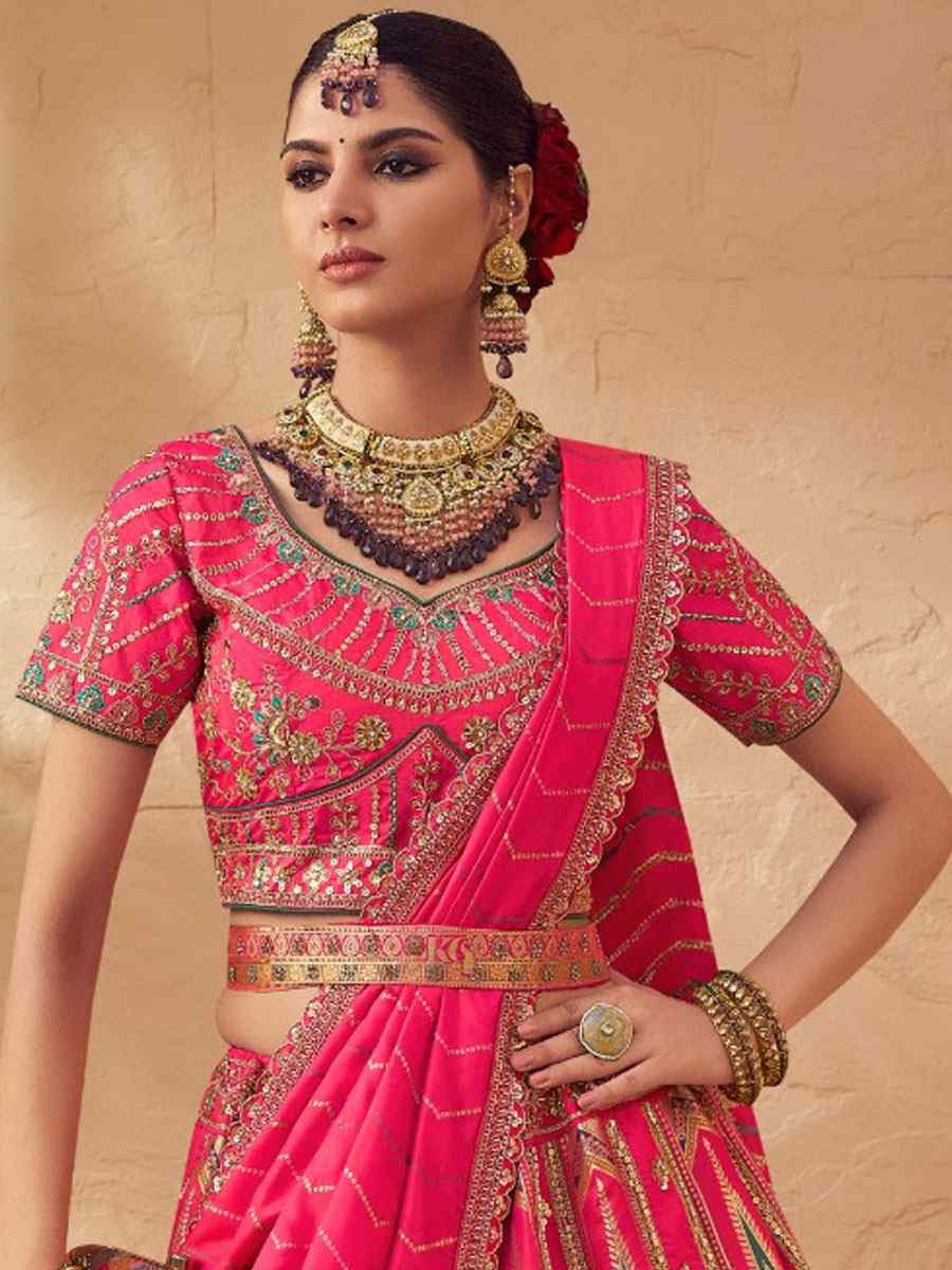 Pink Banarasi Silk Embroidered Bridal Wedding Reception Festival Heavy Border Lehenga Choli