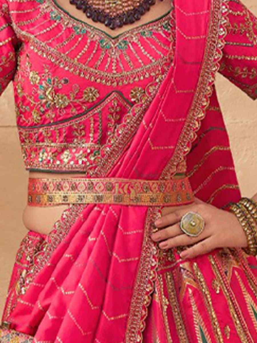 Pink Banarasi Silk Embroidered Bridal Wedding Reception Festival Heavy Border Lehenga Choli