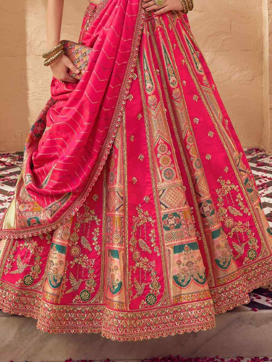 Pink Banarasi Silk Embroidered Bridal Wedding Reception Festival Heavy Border Lehenga Choli