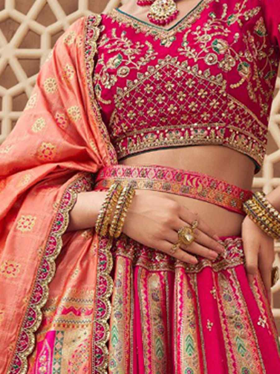 Pink Banarasi Silk Embroidered Bridal Wedding Reception Festival Heavy Border Lehenga Choli