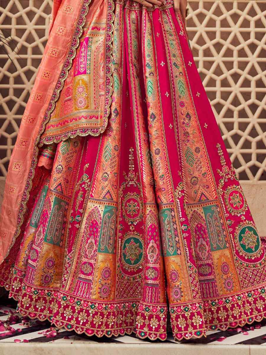 Pink Banarasi Silk Embroidered Bridal Wedding Reception Festival Heavy Border Lehenga Choli