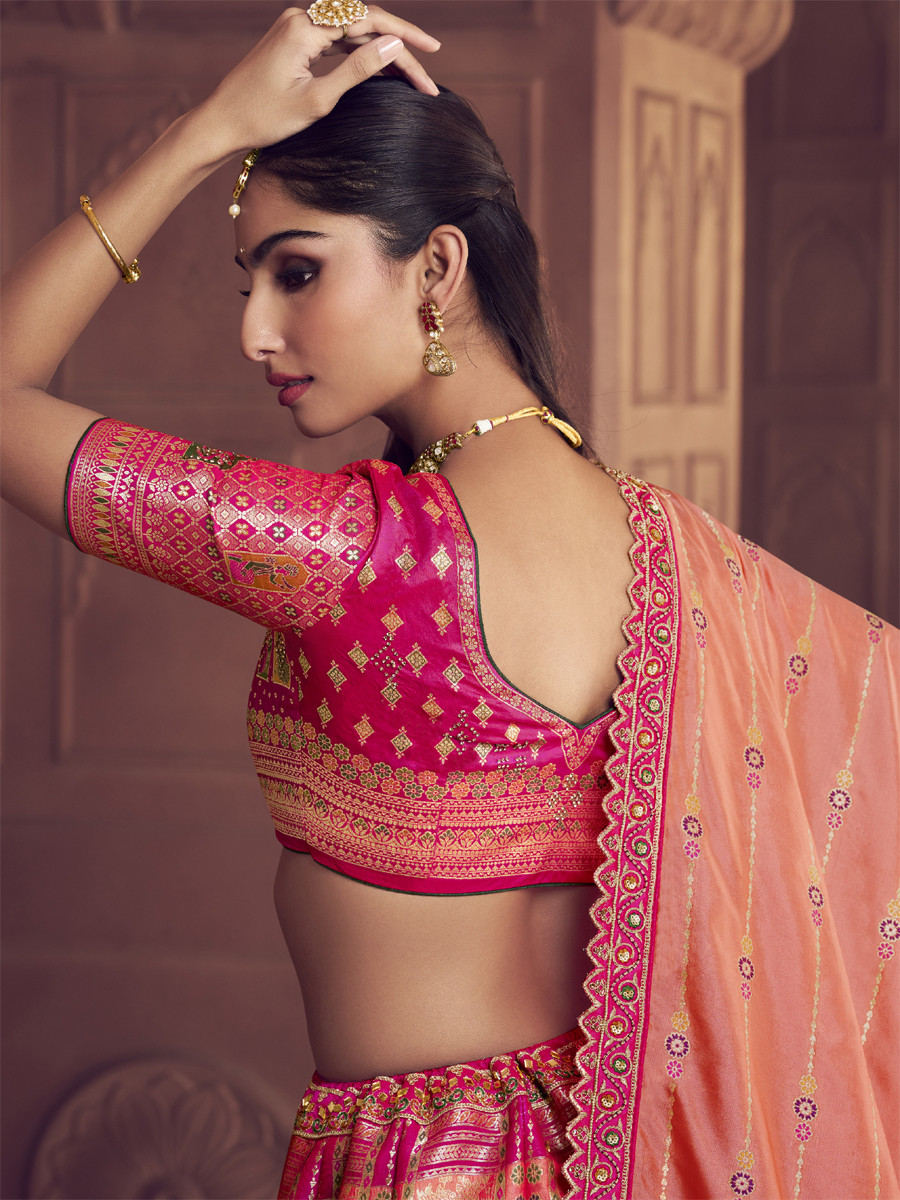 Pink Banarasi Silk Embroidered Bridal Wedding Reception Festival Heavy Border Lehenga Choli