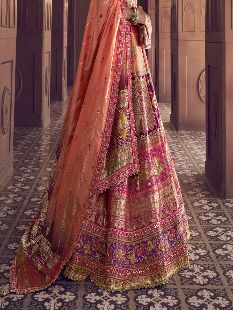 Pink Banarasi Silk Embroidered Bridal Wedding Reception Festival Heavy Border Lehenga Choli