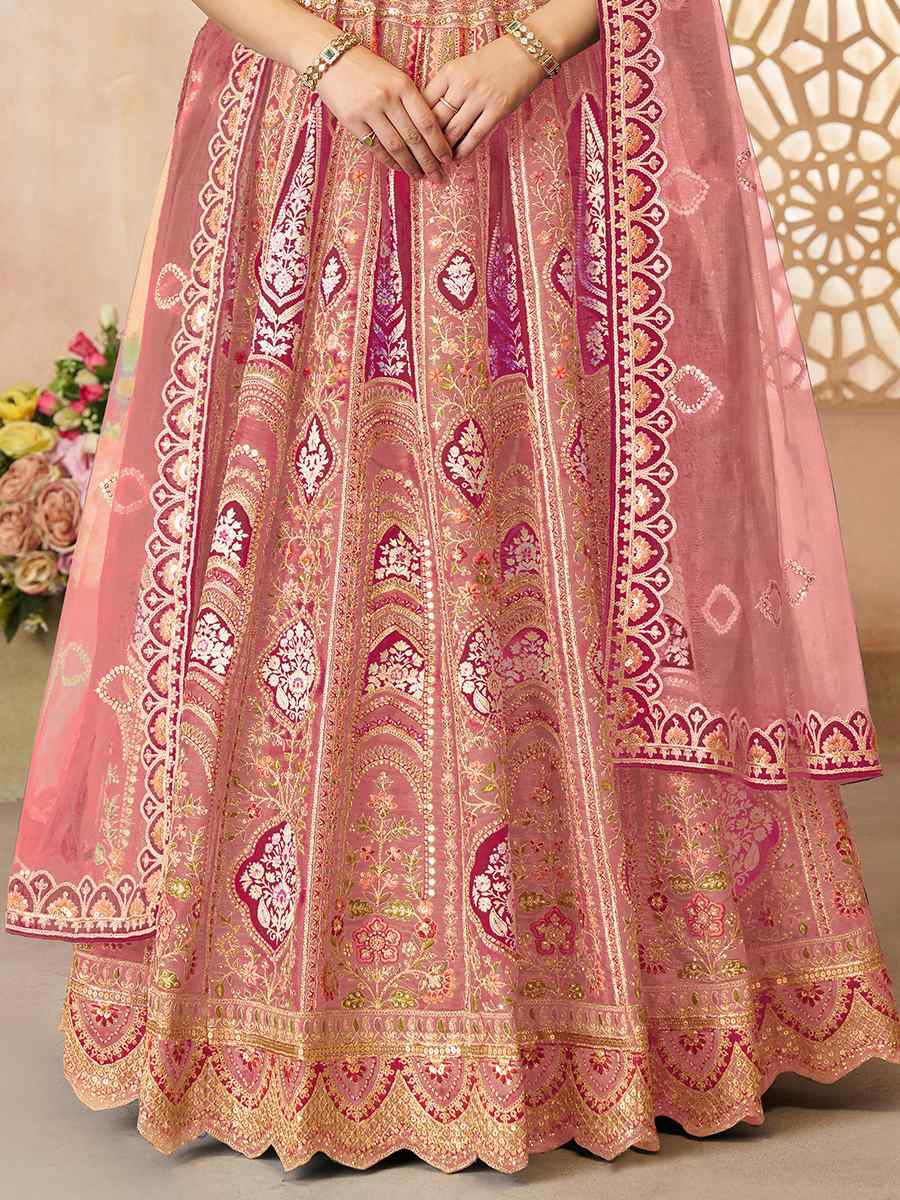 Pink Banarasi silk Embroidered Wedding Bridesmaid Heavy Border Lehenga Choli