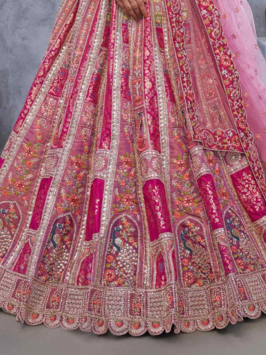 Pink Banarasi Silk Embroidered Wedding Reception Festival Heavy Border Lehenga Choli