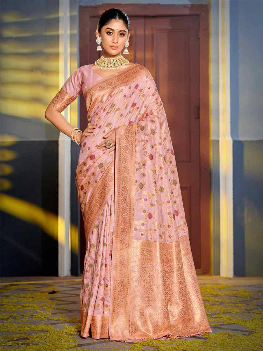 Pink Banarasi Silk HandWeaving Pall Festival Wedding Fancy Heavy Border Saree